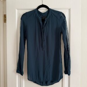 InWear Womens Long Sleeve Lace-Inset Tunic Blouse - Deep Teal